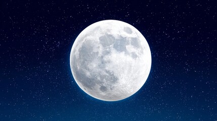 Fototapeta premium Bright full moon in a starry night sky, serene lunar landscape glowing softly, perfect for nocturnal themes and inspiration.