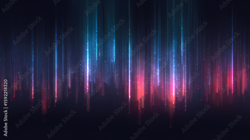 Wall mural dark historical past vertical traces of blue and pink light with digital glitch effects creating an 