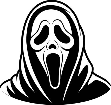 Terrifying ghost mask with open mouth and flowing hood scream horror