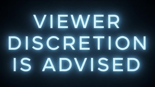 Viewer Discretion Advised Neon Warning on Dark Background for Sensitive Content Advisory