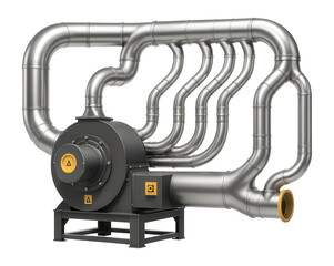 Fototapeta premium Large-scale dust extraction system with a network of ducts and central blower for a sawmill.