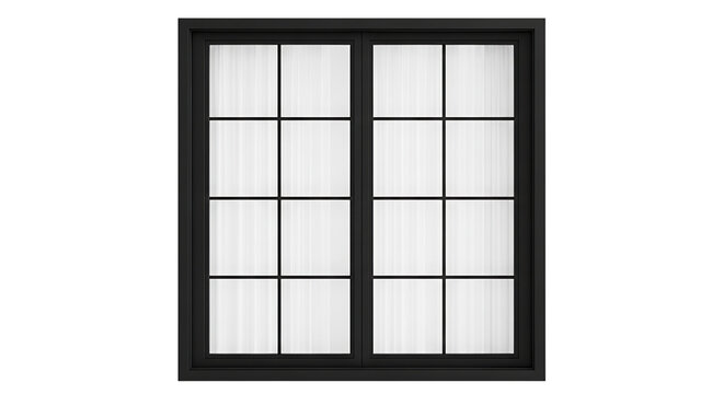 Modern dark framed multi pane window with frosted glass isolated on transparent background