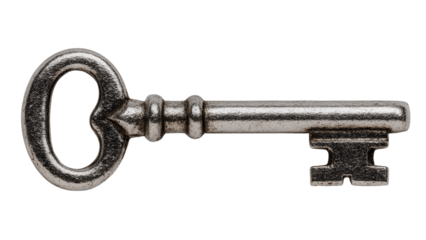 Vintage Silver Skeleton Key Isolated on Transparent Background