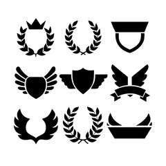 Obraz premium Laurel wreath, shield, wing, ribbon, and banners vector set. Laurel wreaths, shields, wings, ribbons illustration for awards, heraldry, logos, badges, and branding designs .