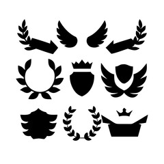 Laurel wreath, shield, wing, ribbon, and banners vector set. Laurel wreaths, shields, wings, ribbons illustration for awards, heraldry, logos, badges, and branding designs .