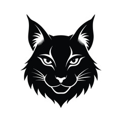 Silhouette vector of a bobcat head with alert eyes and sharp ears for wild feline theme Vector illustration