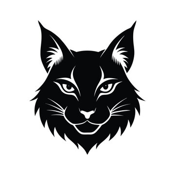 Silhouette vector of a bobcat head with alert eyes and sharp ears for wild feline theme Vector illustration