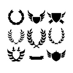 Laurel wreath, shield, wing, ribbon, and banners vector set. Laurel wreaths, shields, wings, ribbons illustration for awards, heraldry, logos, badges, and branding designs .