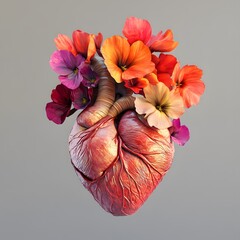 photo 3d model anatomy human heart made of flower petals