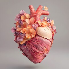 photo 3d model anatomy human heart made of flower petals