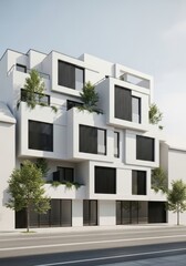 Modern White Building with Green Balconies
