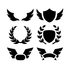 Fototapeta premium Vintage educational coat of arms set with university college and academy elements isolated vector illustration. Laurel wreaths, shields, ribbons illustration for awards,badges, and branding designs 
