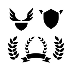 Vintage educational coat of arms set with university college and academy elements isolated vector illustration. Laurel wreaths, shields, ribbons illustration for awards,badges, and branding designs
