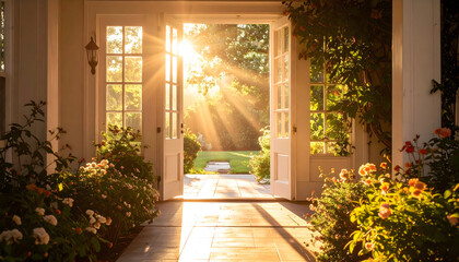 Sunlit Doorway to a Lush Garden