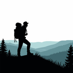 Lone Traveler Vector Illustration Adventure Backpack and Scenic Landscape Design