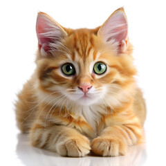 Obraz premium Adorable orange tabby kitten with green eyes sitting and looking forward isolated on transparent background