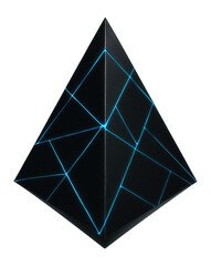 Pyramid with a matte black surface, intersected by thin, glowing lines.