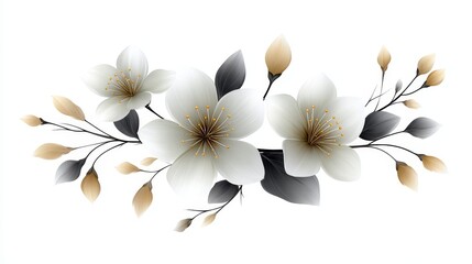 Delicate ink floral drawing botanical art gallery thin outlines of flowers serene white background elegant floral painting concept