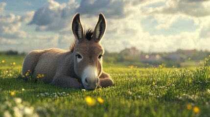 Donkey napping under trees with glowing background high resolution picture