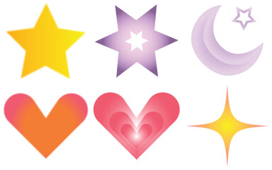 Holographic Y2K Blur Aesthetic – Gradient Sticker Set of Unfocused Geometric & Iconic Forms