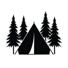 Obraz premium Camp Tent Nestled Peacefully In Forest Scene Line Art Vector illustration