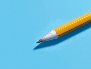 Yellow wooden pencil placed diagonally on blue background
