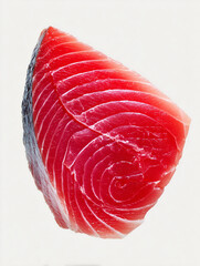 Raw tuna fillet slice with skin isolated on white background