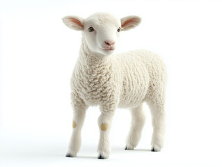 Curious lamb standing isolated on white background