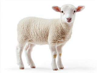 Young lamb standing isolated on white background