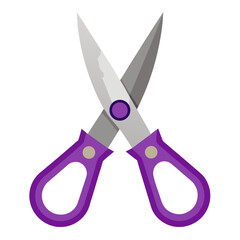 Sharp silver fabric shears with purple handle for sewing and crafting