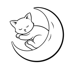 Outlined cat sleeping on moon