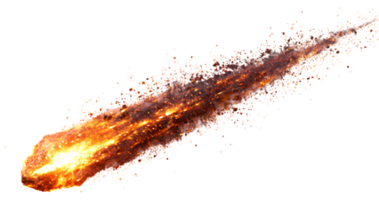Blazing Meteor with Fiery Trail and Exploding Sparks Isolated on Transparent Background