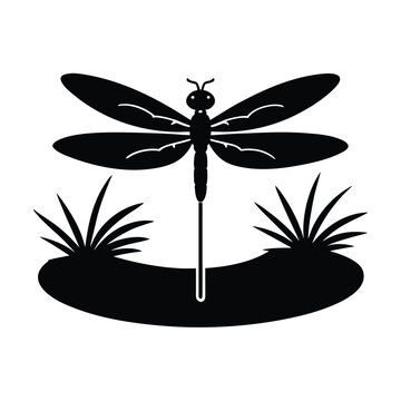 recommend clip art: Dragonfly Hovering Calmly Over Pond Water Line Art Vector illustration