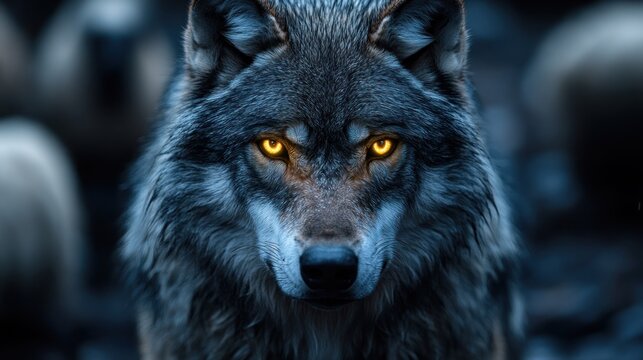 Grizzly wolf stares intently