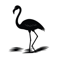 Obraz premium Lonely Flamingo Wading Quietly In A Lake Line Art Vector illustration