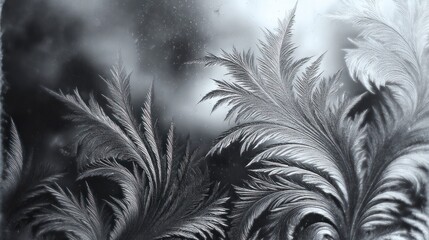 Intricate frost patterns on a window pane