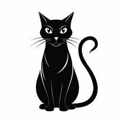 Cat Silhouette with Long Whiskers – Elegant Feline Vector Icon