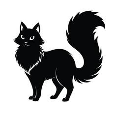 Fluffy Tail Cat Silhouette – Furry Feline Vector Icon