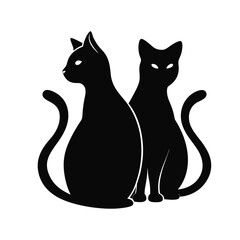 Two Cats Sitting Together Silhouette – Cute Pet Companions Vector Icon