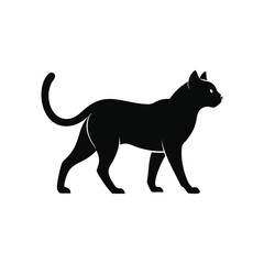 Walking Cat Side View Silhouette – Pet Feline Vector Icon