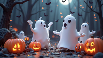 ハロウィンと踊るお化け