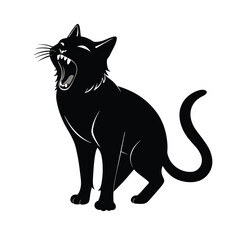 Yawning Cat Silhouette Vector Icon – Relaxed Pet Feline Outline