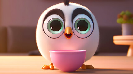 Kawaii Penguin Chick Drinking