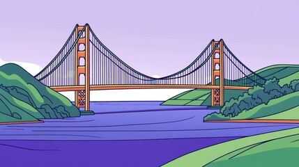 Obraz premium Colorful illustration of the Golden Gate Bridge