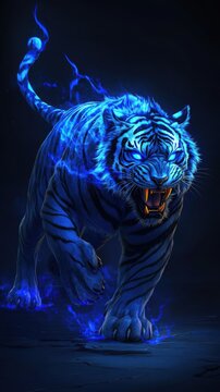 青い背景のトラ - (Blue Background Tiger ) 青の背景に虎、3Dイラスト」のイラスト素材 2077271527
