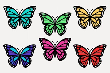 Colorful butterflies art teal green