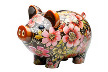 Floral piggy bank money saving box pig coin bank piggy bank figurine piggy bank decor piggy bank gift isolated on transparent background