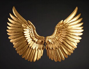 Golden angel wings against dark background