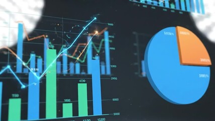 Dynamic financial analysis and data visualization presentation with charts and graphs display - Powered by Adobe