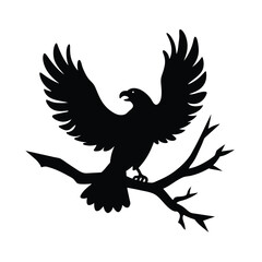 Obraz premium Eagle Landing Swiftly On A Tree Branch Scene Line Art Vector illustration